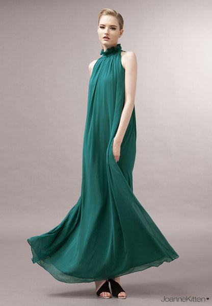 Casual Chiffon Halter Long Boho Dresses with Belt