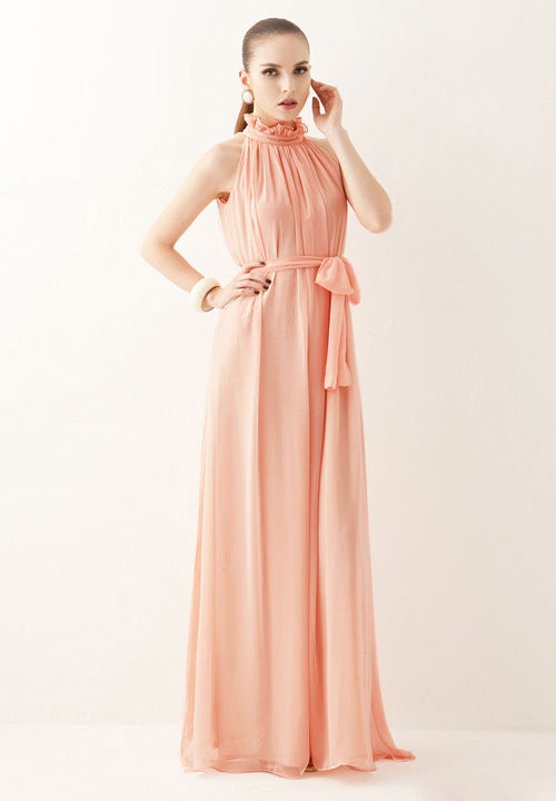 Casual Chiffon Halter Long Boho Dresses with Belt
