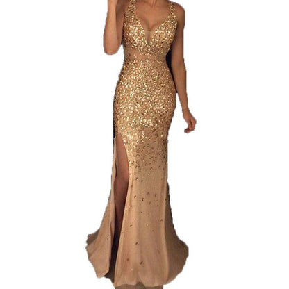 Women Sequin Split Front Sexy Long Evening Dresses-STYLEGOING
