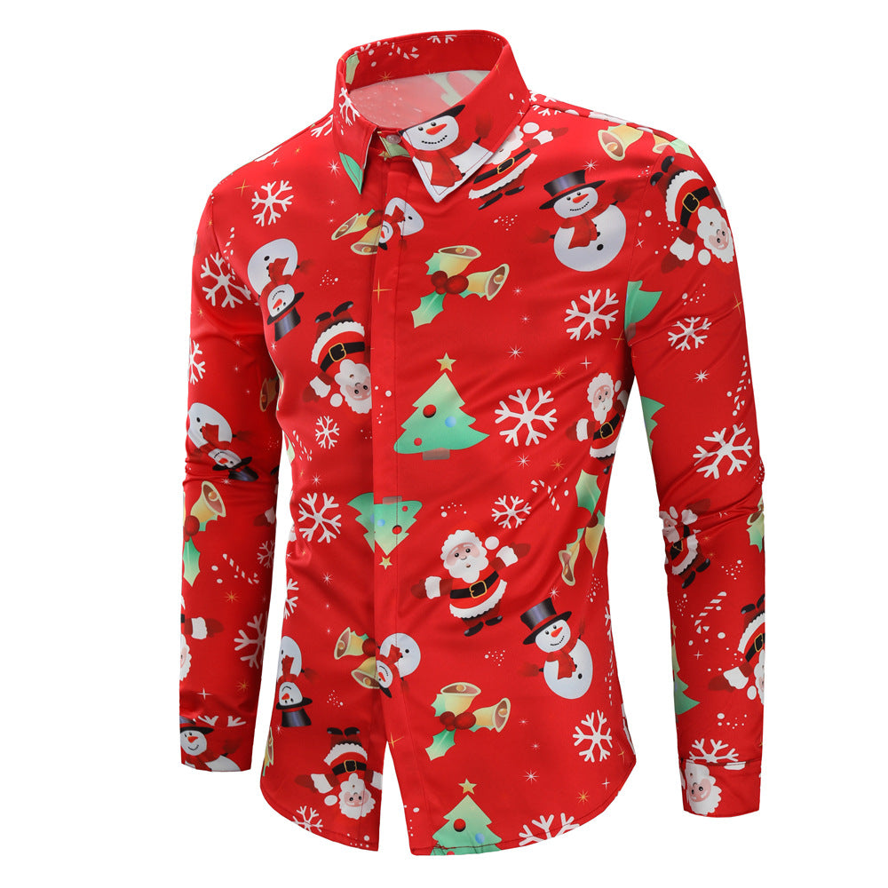 Merry Christmas Santa Claus 3D Print Men's  Long Sleeves Shirts