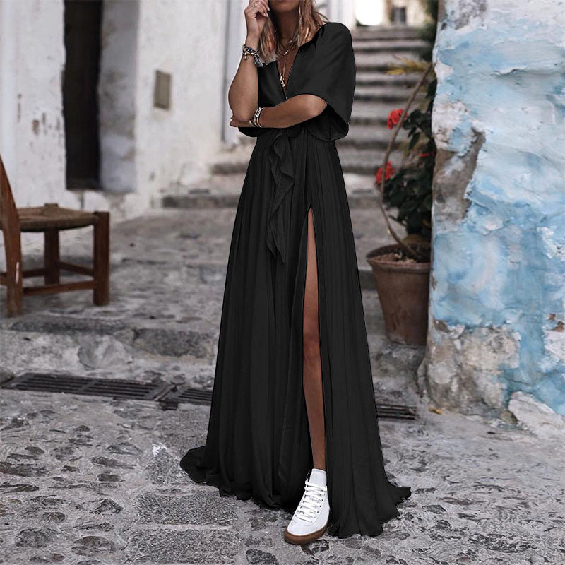 Summer Deep V Neck Chiffon Beach Long Dresses