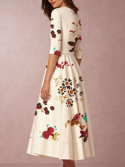 Lovely Floral Print Summer Women Midi Dresses