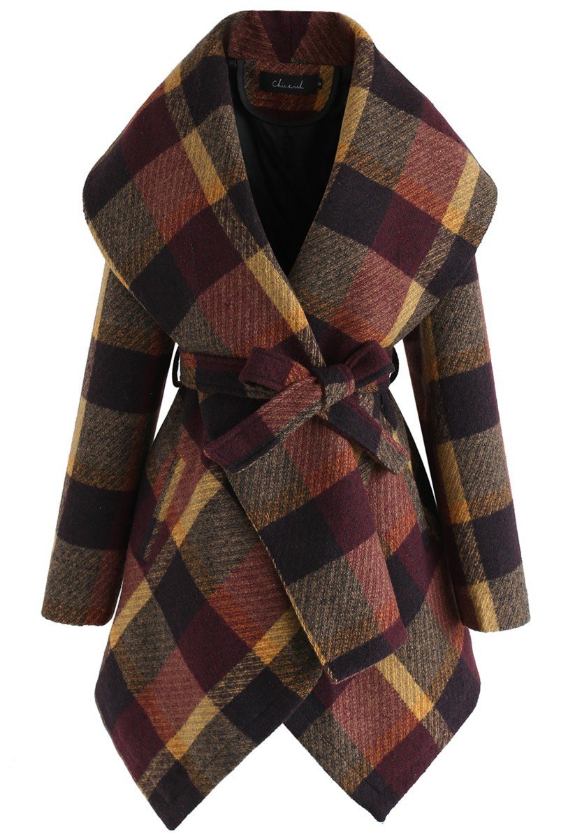 Women Loose Plaid Long Trenchcoat-STYLEGOING