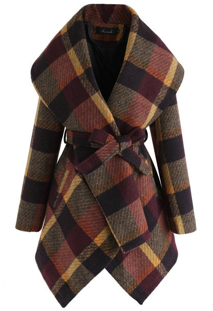 Women Loose Plaid Long Trenchcoat-STYLEGOING