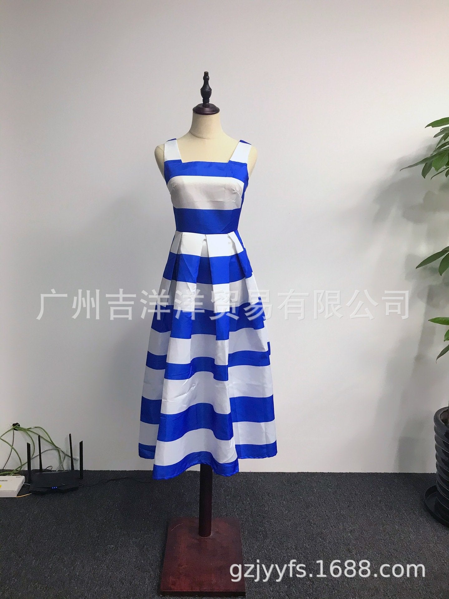 Summer Women Striped Strap Fashion Midi Dresses-STYLEGOING