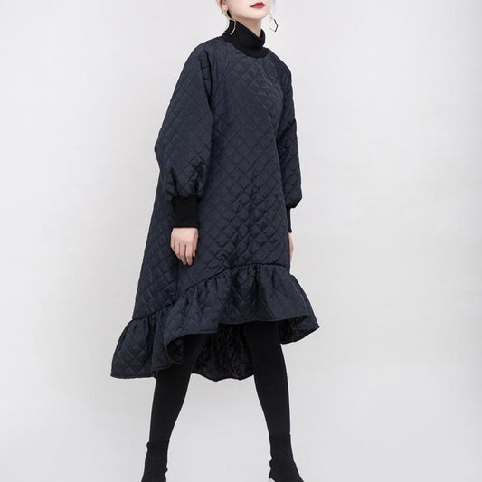 Black Ruffled Mermaid Winter Thicken Asymetrical Dresses