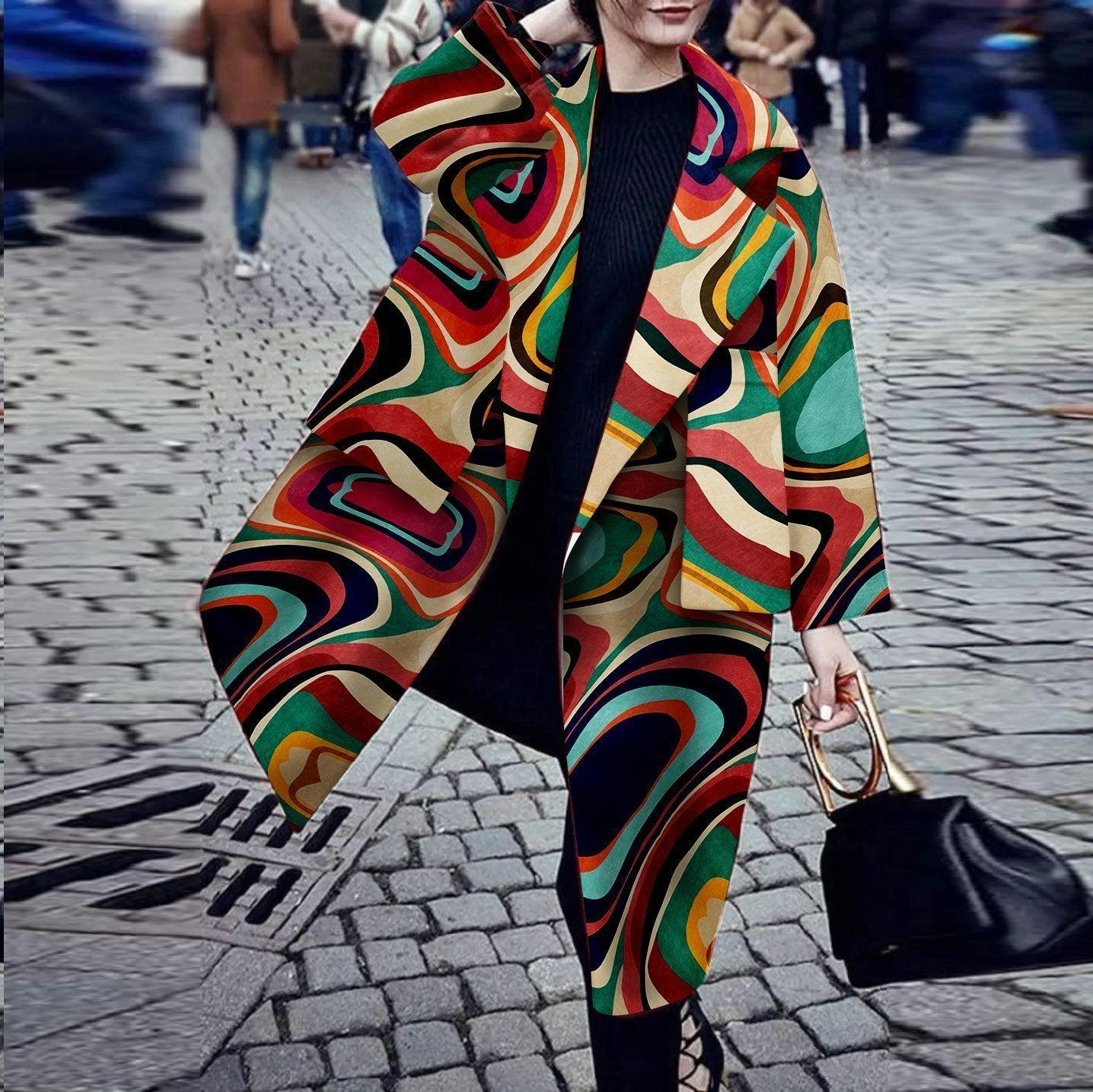 Women Winter Turnover Ocllar Pocket Long Overcoat-STYLEGOING