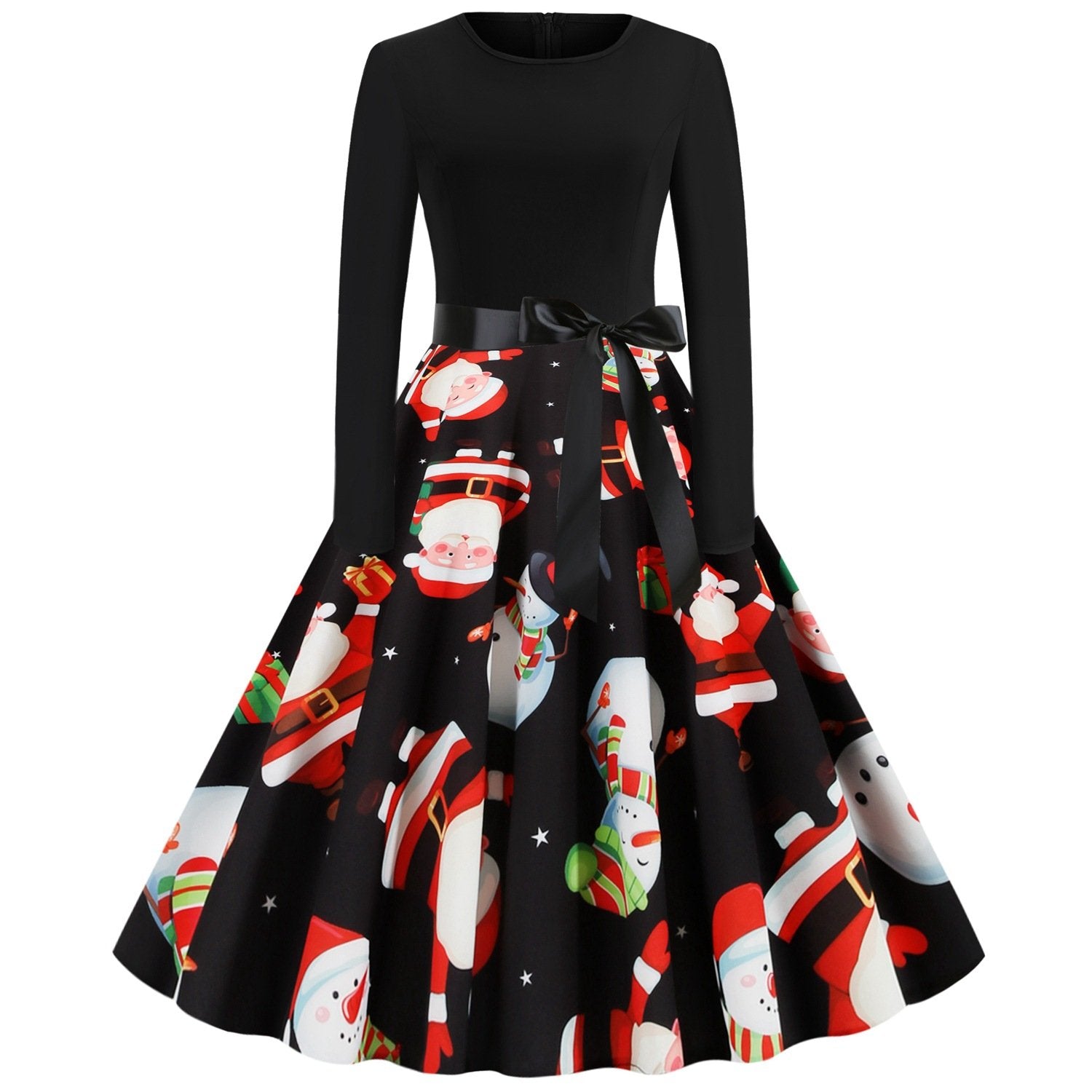 Christmas Snowman Vintage Long Sleese Dresses-STYLEGOING