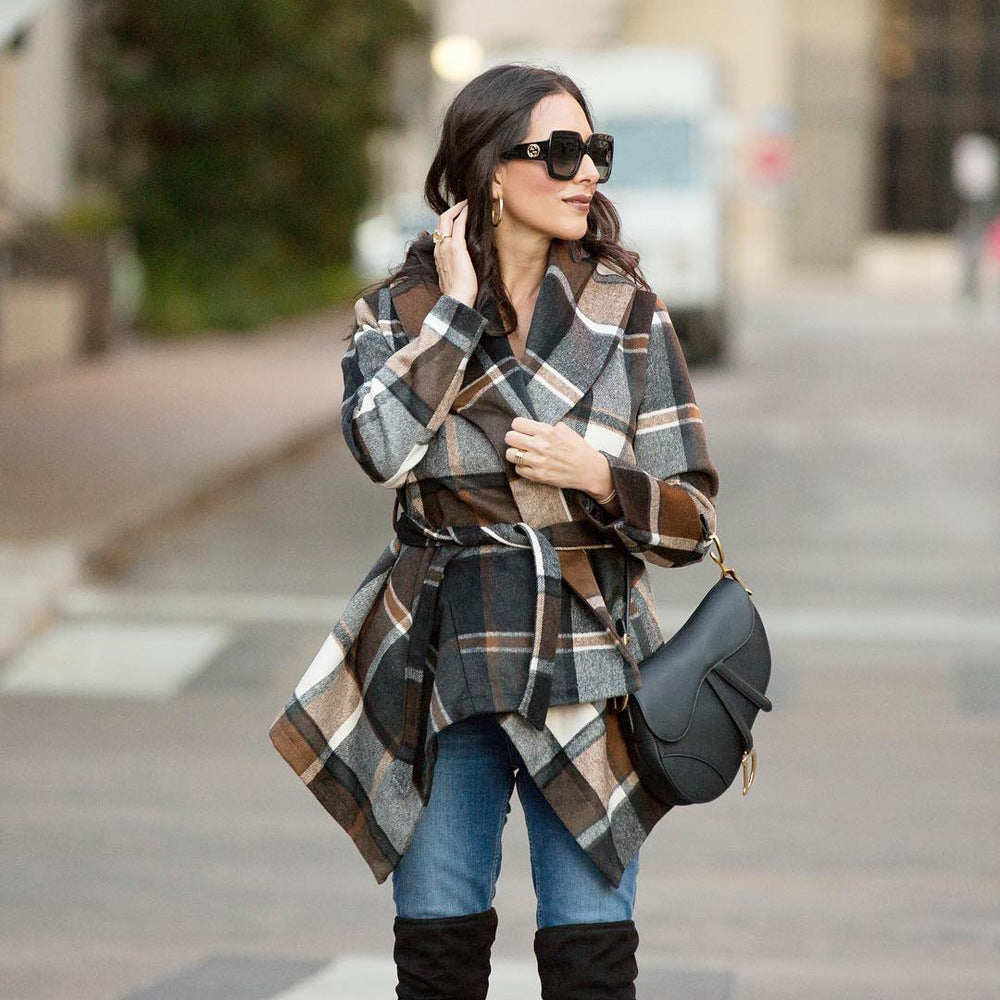 Women Plaid Woolen Winter Overcoat