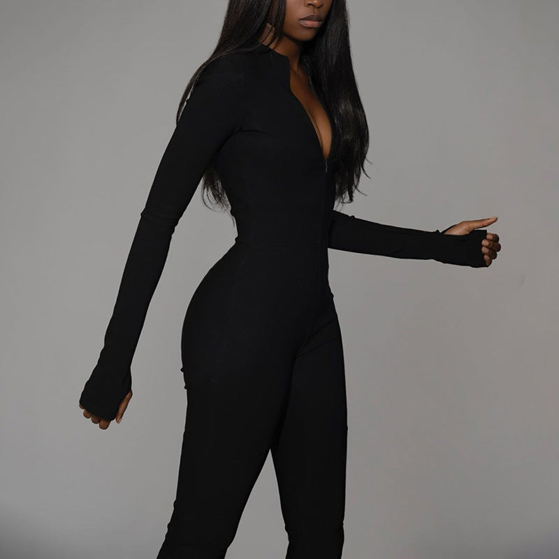 Sexy High Waist Zipper Yoga Exercising Jumpsuits