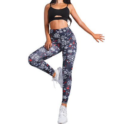 Merry Christmas Snowflake Print Women Yoga Leggings