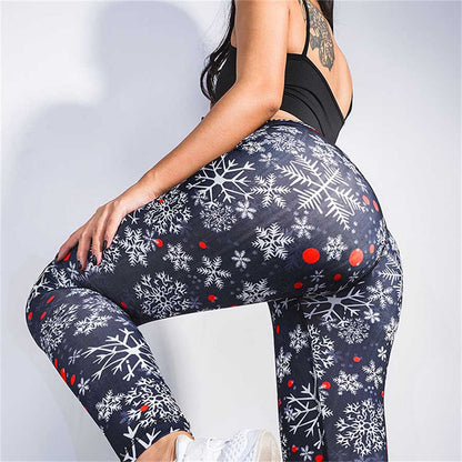 Merry Christmas Snowflake Print Women Yoga Leggings