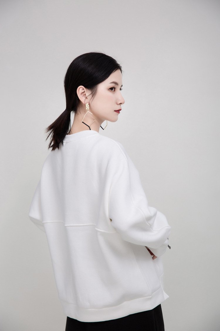 Women Round Neck Zipper Loose Hoodies Sweaters