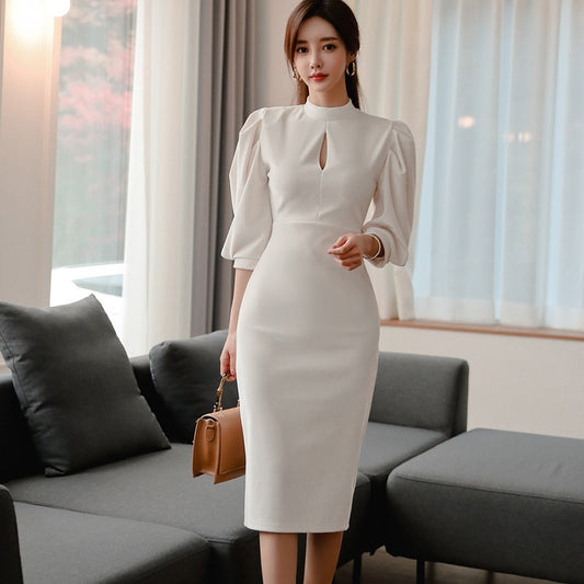Elegant High Neck Puff Sleeves Sexy Dresses for Women