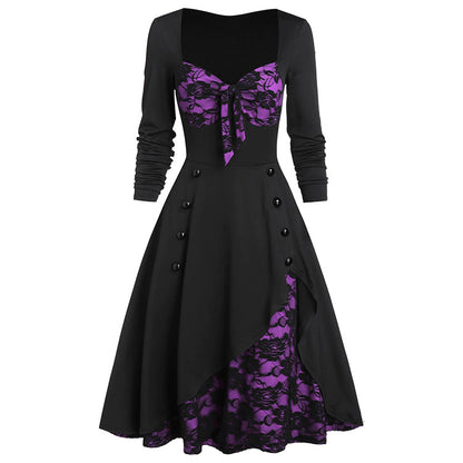 Vintage Middle Age Lace Long Sleeves Dresses for Women