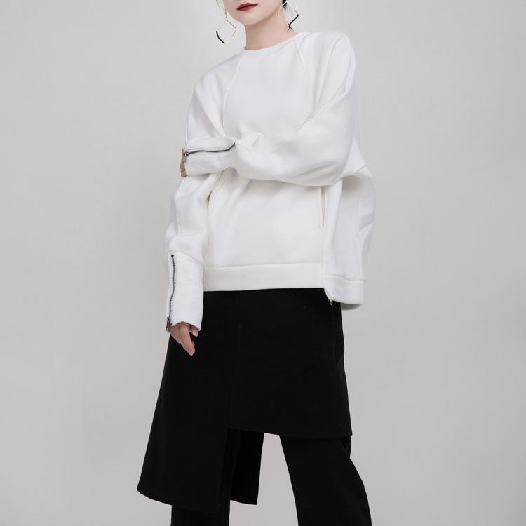 Women Round Neck Zipper Loose Hoodies Sweaters