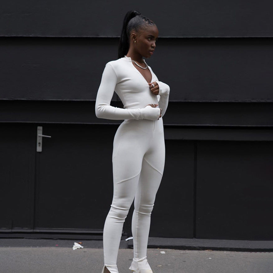 Sexy High Waist Zipper Yoga Exercising Jumpsuits