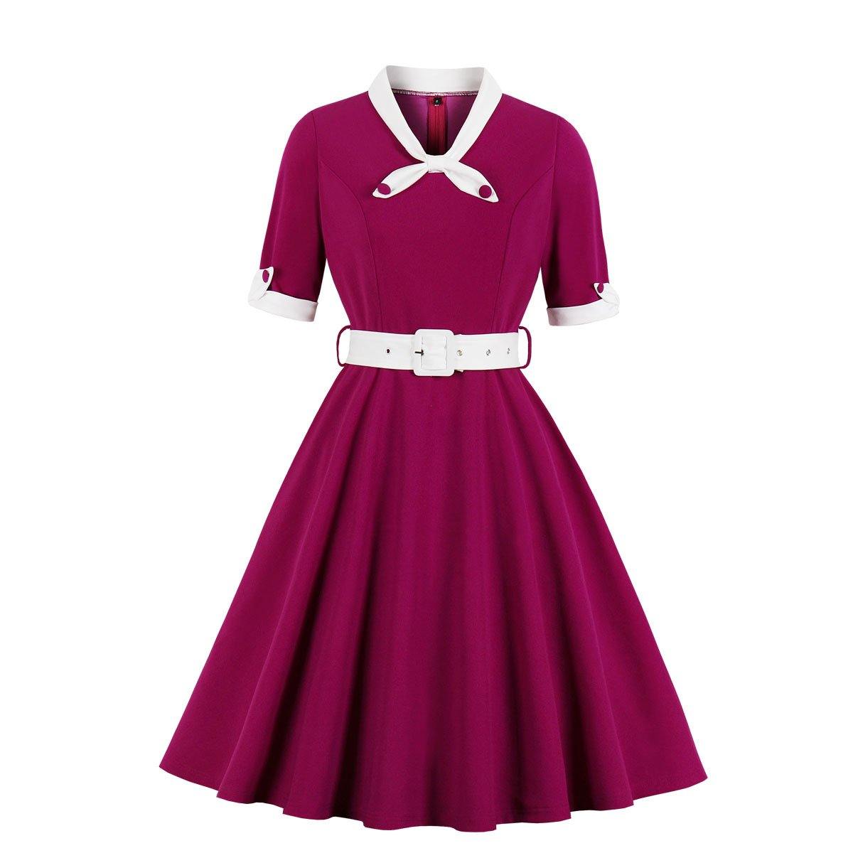 Women Vintage Short Sleeves Midi Dresses-STYLEGOING