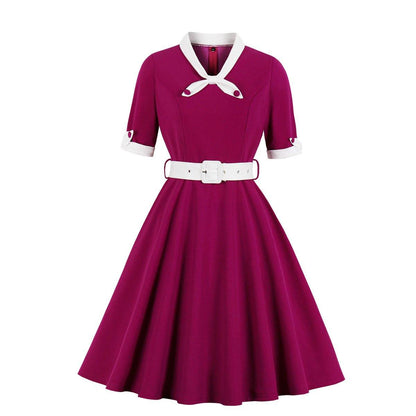 Women Vintage Short Sleeves Midi Dresses-STYLEGOING