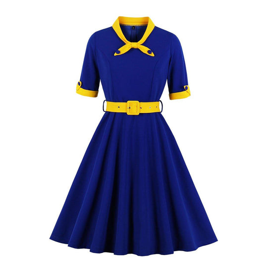 Women Vintage Short Sleeves Midi Dresses-STYLEGOING