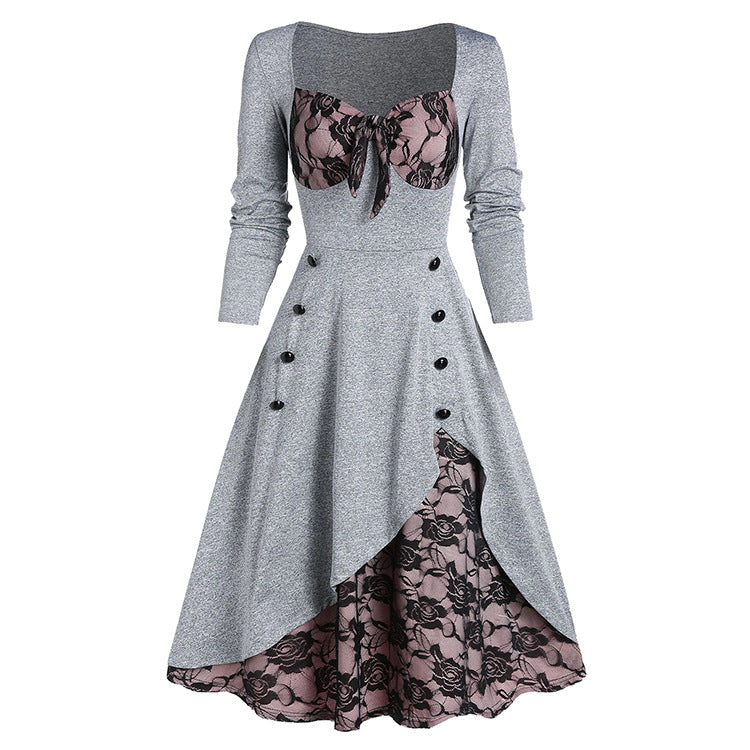 Vintage Middle Age Lace Long Sleeves Dresses for Women