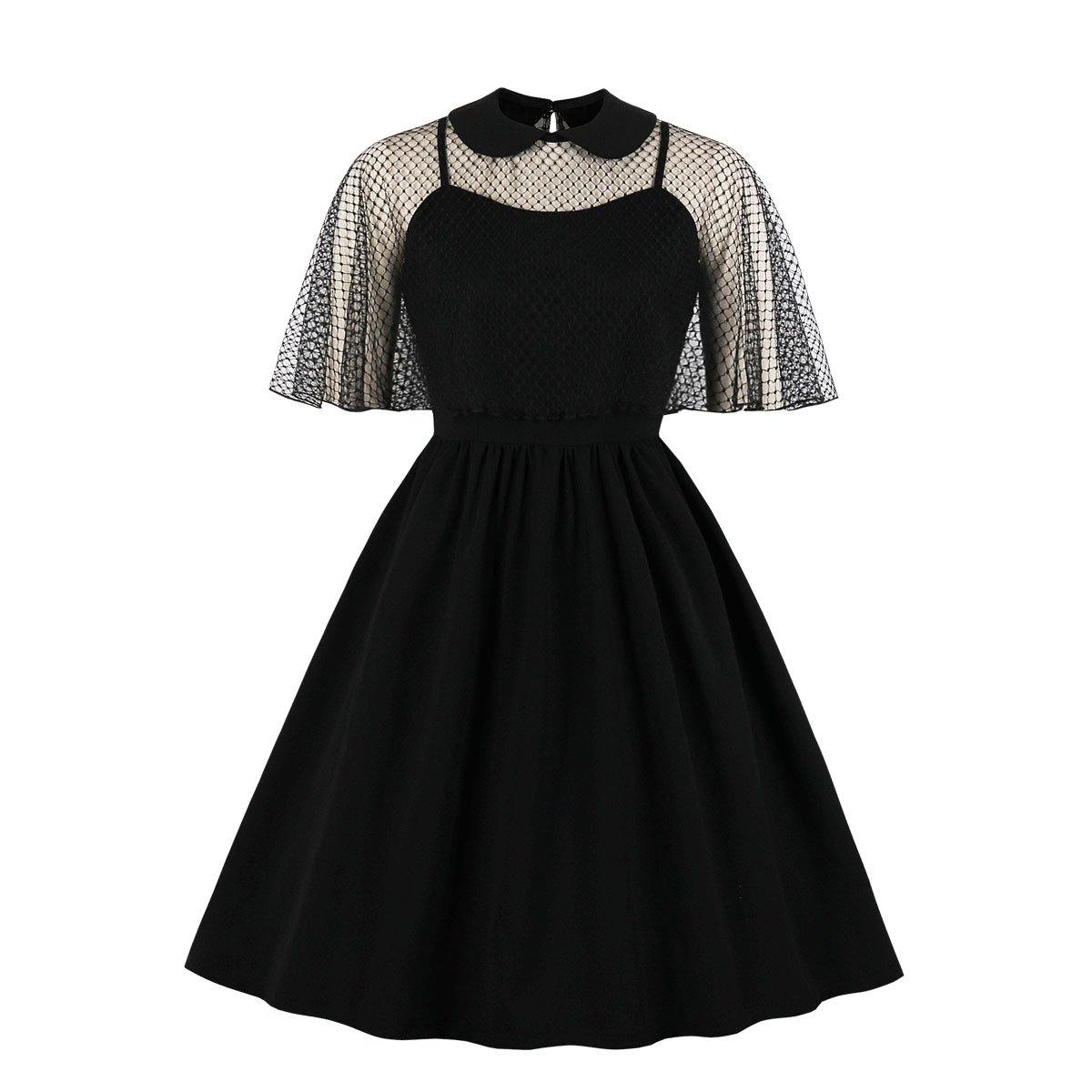 Retro Women Floral Print Net Dresses-STYLEGOING
