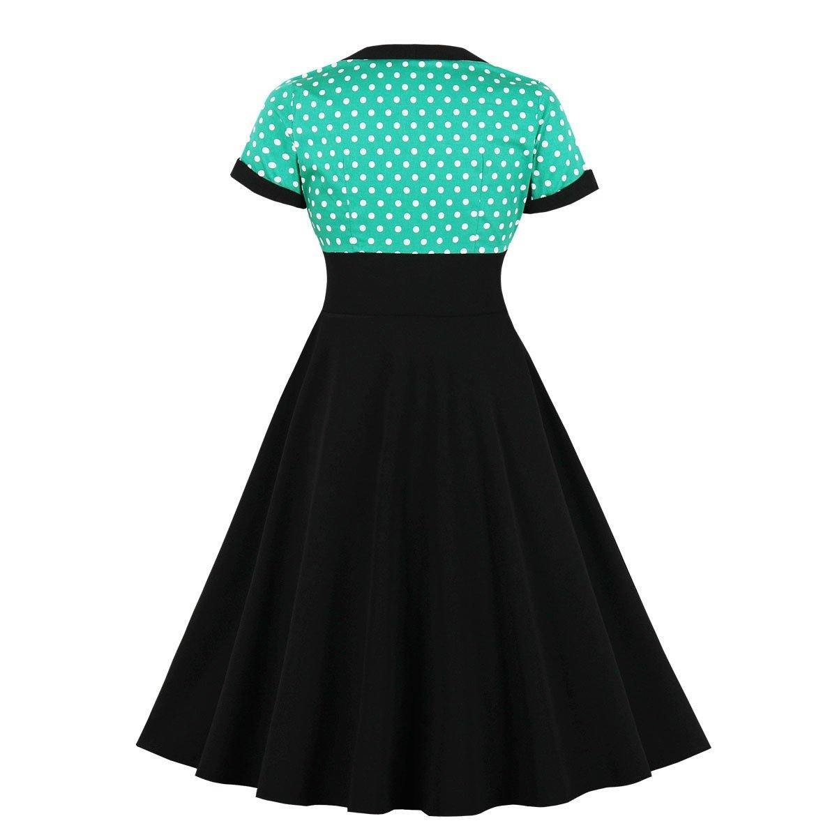 Square Neckline Dot Print Plus Size Retro Dresses-STYLEGOING