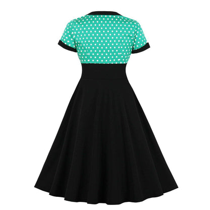 Square Neckline Dot Print Plus Size Retro Dresses-STYLEGOING