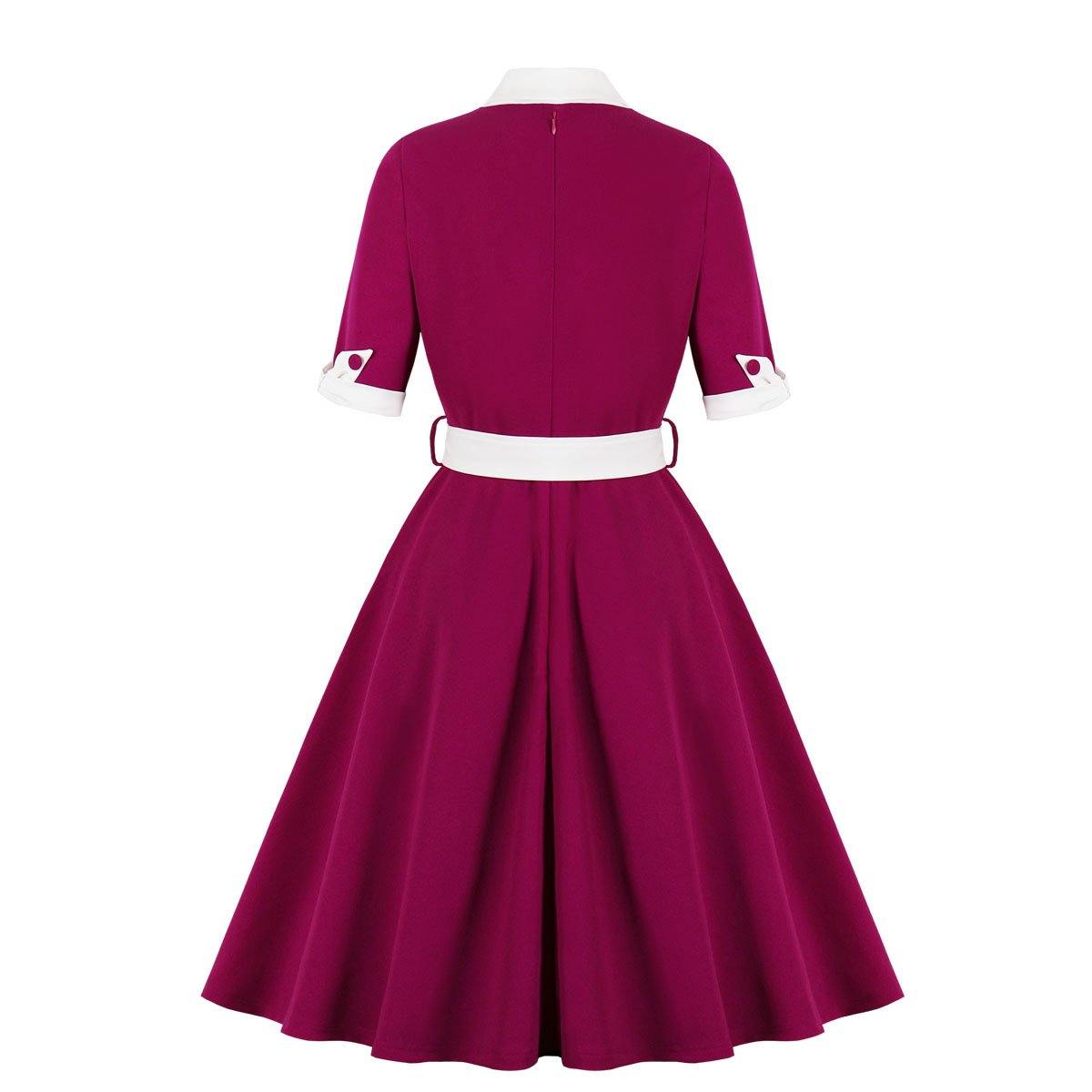 Women Vintage Short Sleeves Midi Dresses-STYLEGOING