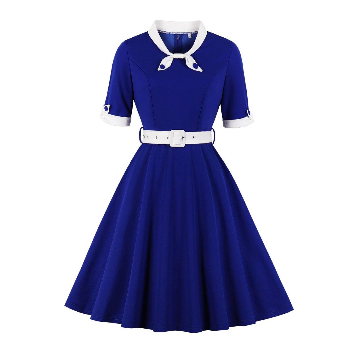 Women Vintage Short Sleeves Midi Dresses-STYLEGOING