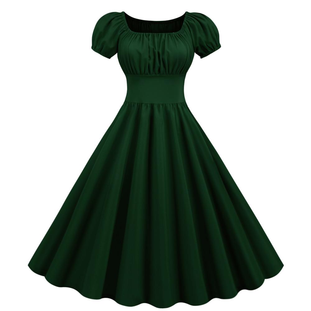 Women Square Neck Casual Retro Dresses-STYLEGOING