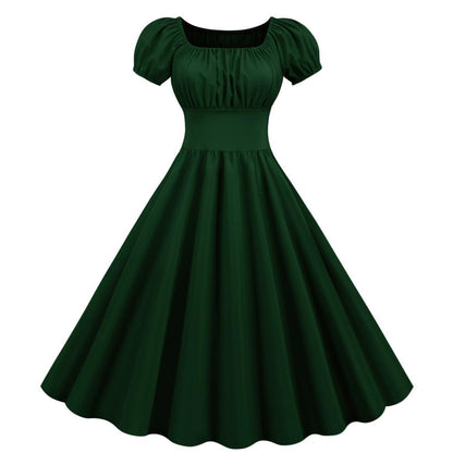 Women Square Neck Casual Retro Dresses-STYLEGOING
