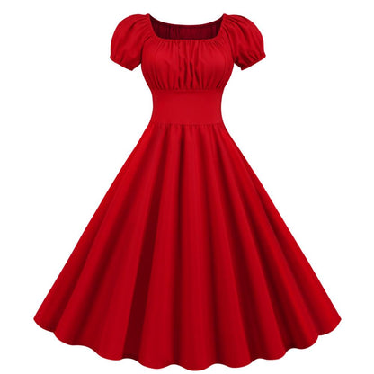 Women Square Neck Casual Retro Dresses-STYLEGOING