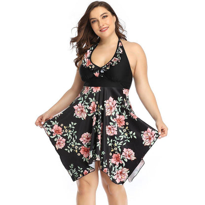 Women Plus Sizes Floral Pints Swimwear-STYLEGOING