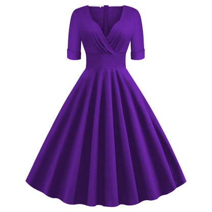 Vintage Short Sleeves V Neck Ball Dresses-STYLEGOING