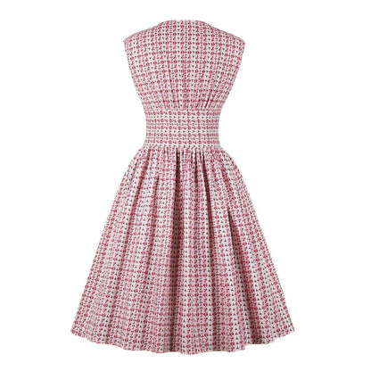 Women V Neck Floral Print High Waist Vintage Dresses with Button-STYLEGOING