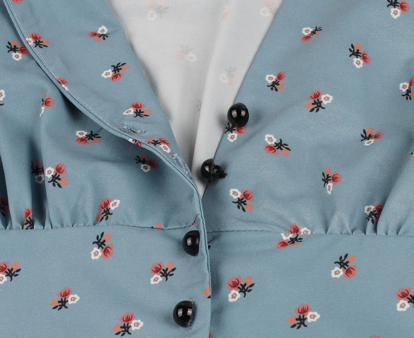 Women V Neck Floral Print High Waist Vintage Dresses with Button-STYLEGOING