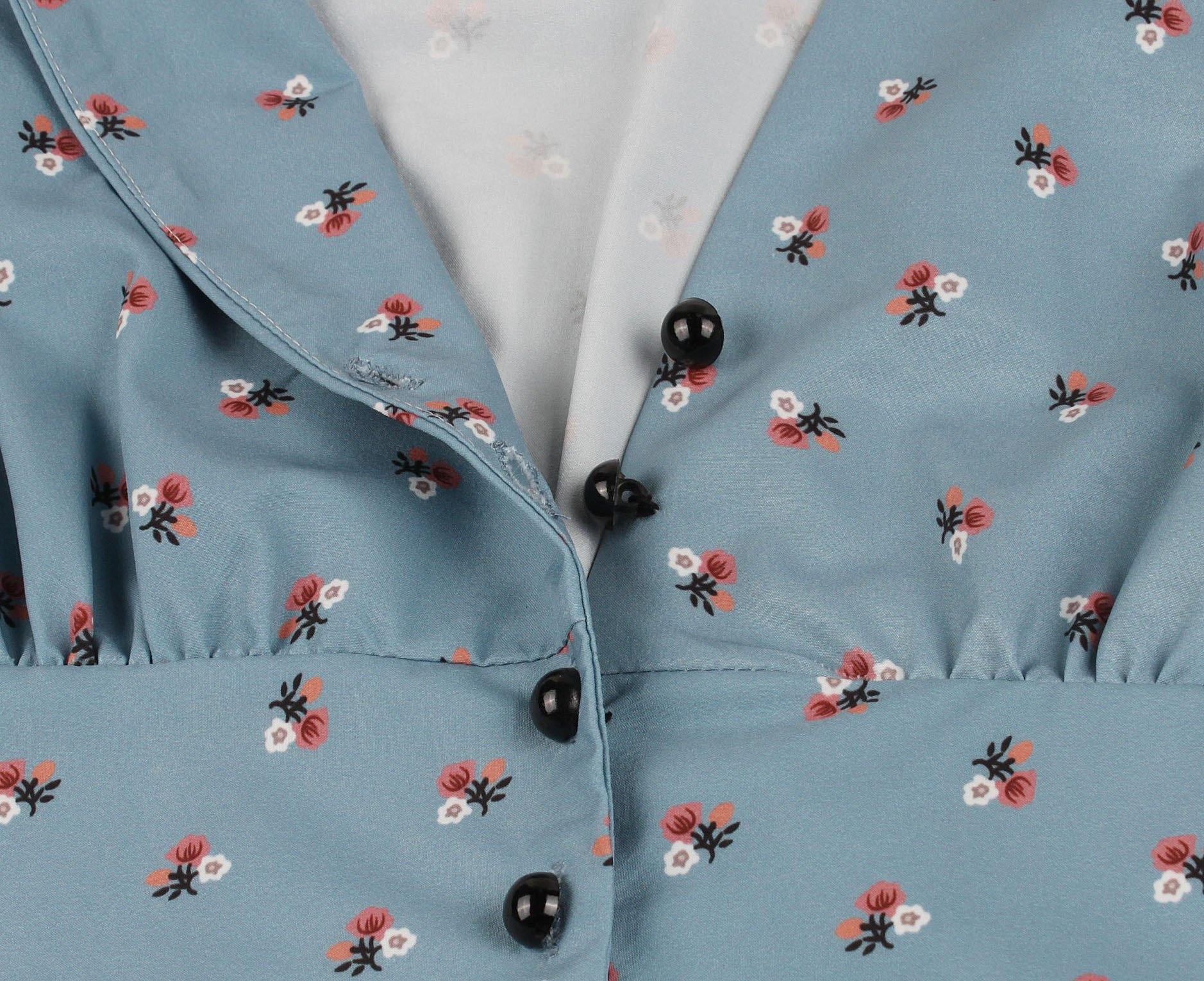 Women V Neck Floral Print High Waist Vintage Dresses with Button-STYLEGOING