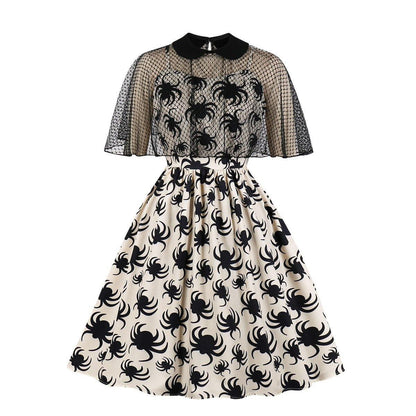 Retro Women Floral Print Net Dresses-STYLEGOING