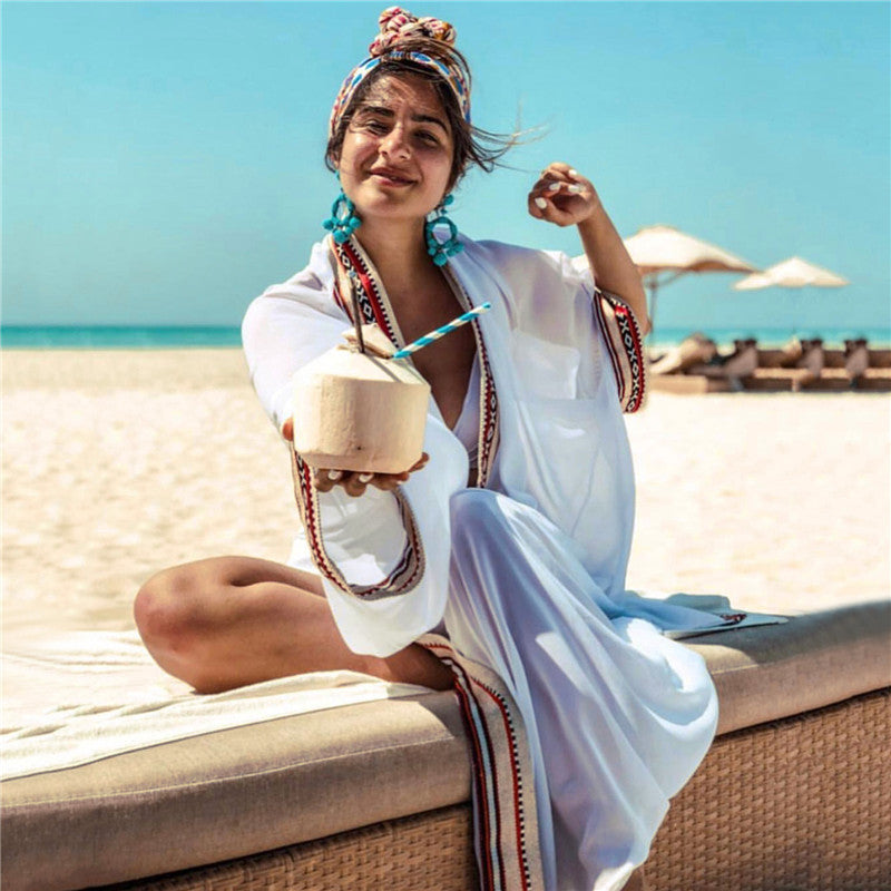 Chiffon Bohemian Embroidery Holiday Beachwear Cover Ups