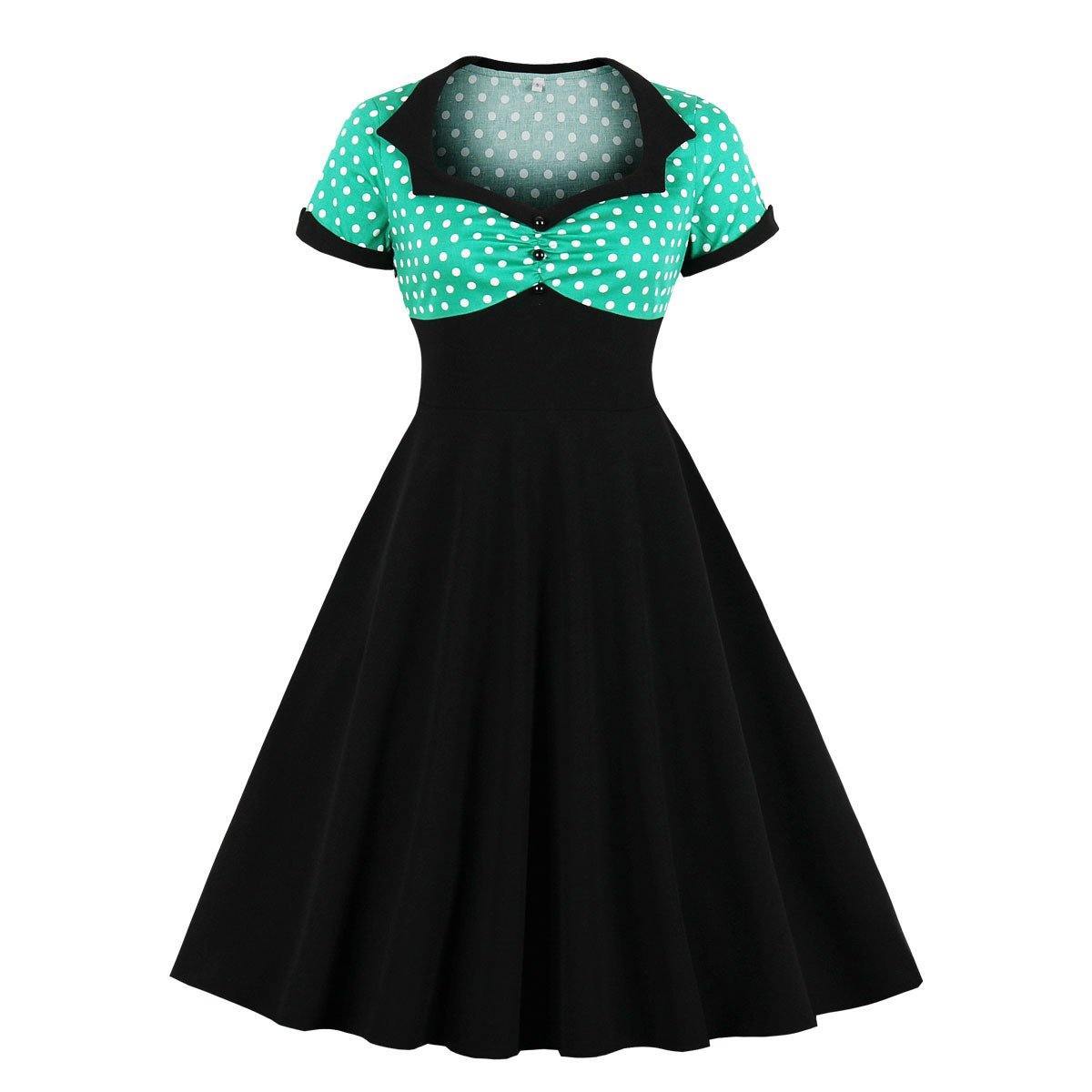 Square Neckline Dot Print Plus Size Retro Dresses-STYLEGOING