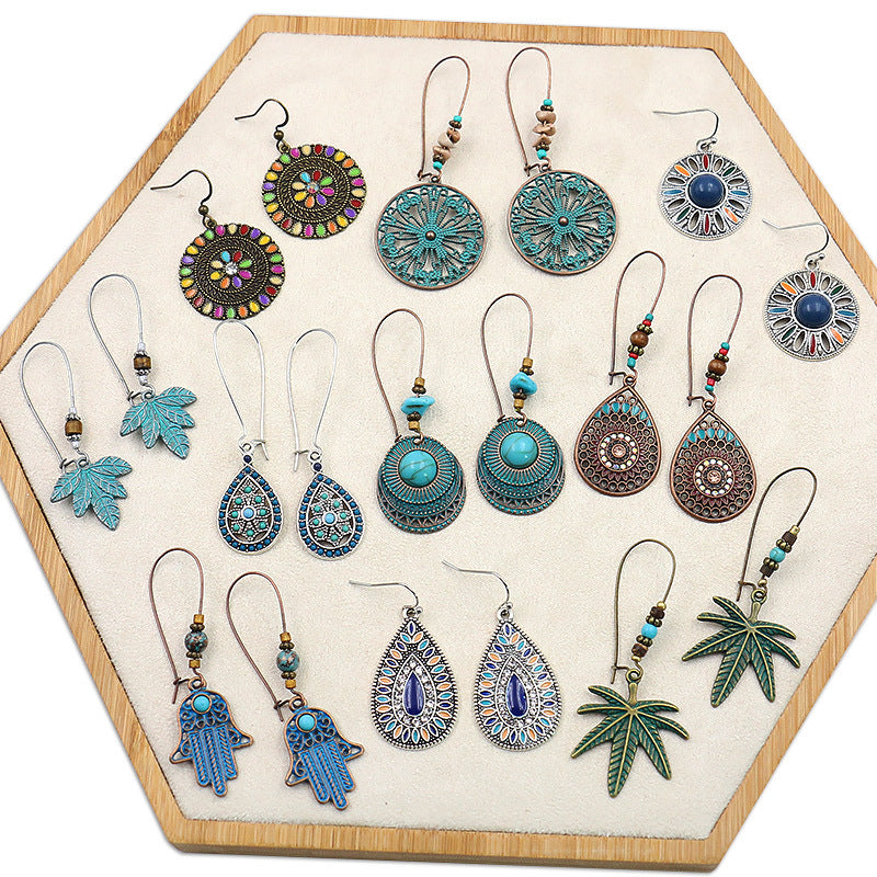 Vintage Leaf Design Bohemian Drop Earrings