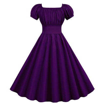 Women Square Neck Casual Retro Dresses-STYLEGOING