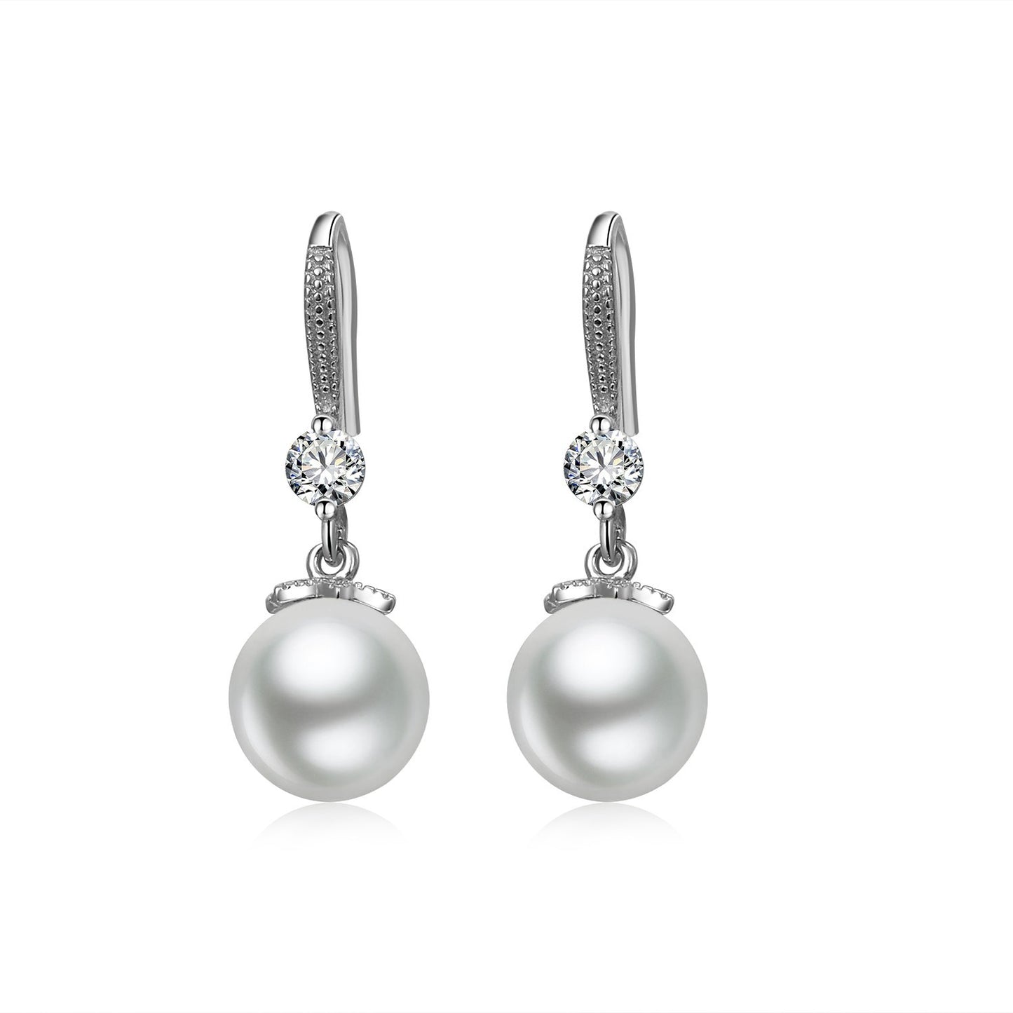 Fashion Floral Beaded Pearl Sterling Silver Fish Hook Earrings