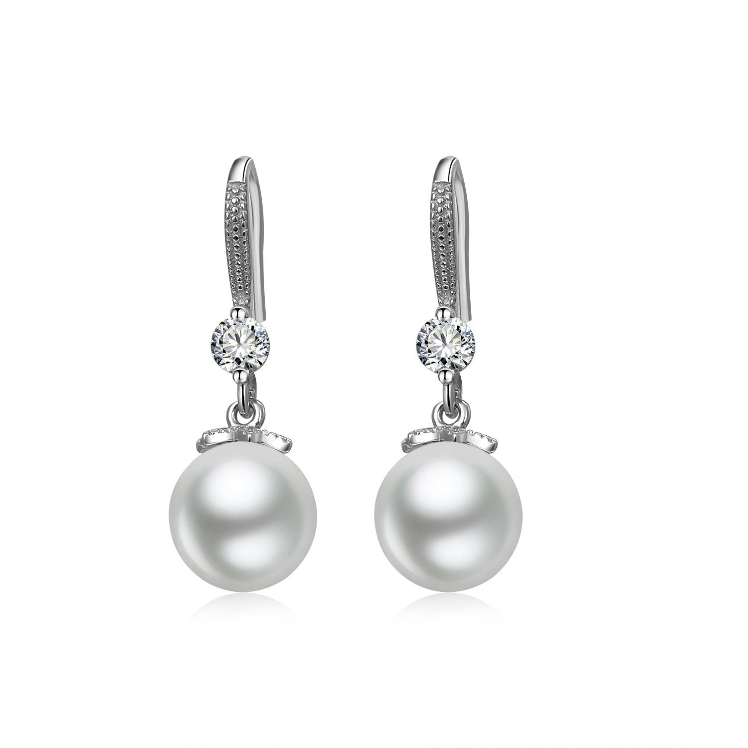 Fashion Floral Beaded Pearl Sterling Silver Fish Hook Earrings