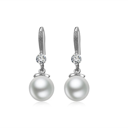Fashion Floral Beaded Pearl Sterling Silver Fish Hook Earrings