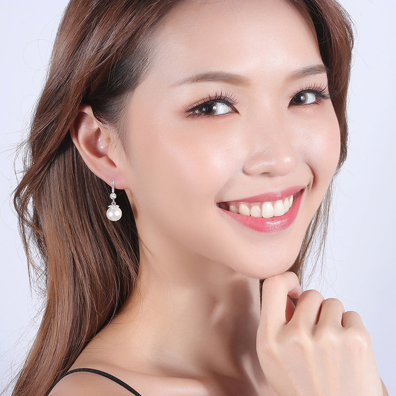 Fashion Floral Beaded Pearl Sterling Silver Fish Hook Earrings