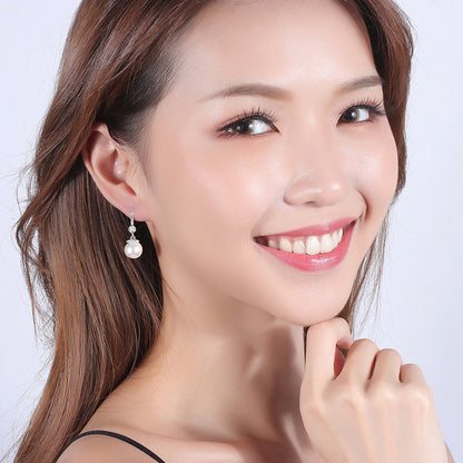 Fashion Floral Beaded Pearl Sterling Silver Fish Hook Earrings