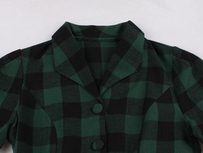 Women Short Sleeves Plaid Vintage Dresses-STYLEGOING