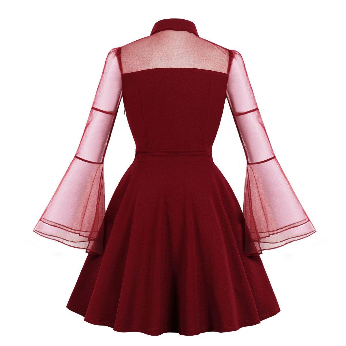 Plus Sizes Net Bell Sleeves Vintage Mini Dresses-STYLEGOING